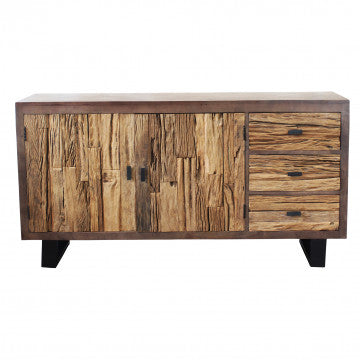 Mobile in legno e metallo con 3 cassetti e 2 ante, 160x40x85 cm