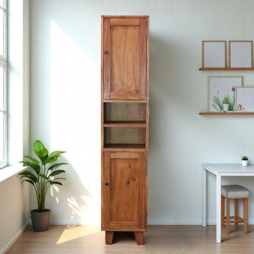 Mobiletto in legno di mogano, 35×30×170 cm, finitura marrone