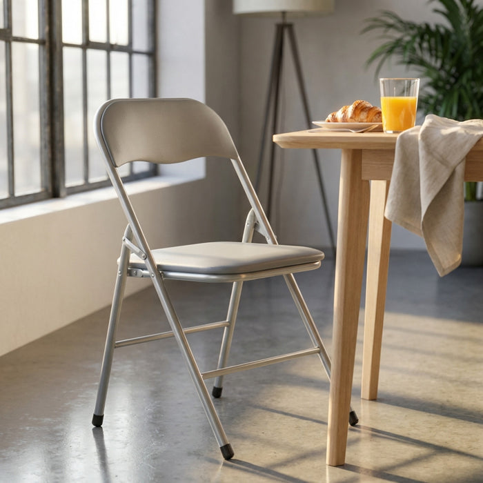 Chaise pliante Slim-Gris clair mat-PVC et acier
