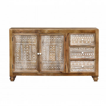 Mobile in legno di mango con 2 ante e 3 cassetti 150x45x90 cm