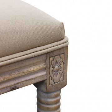 Panca in legno con rivestimento in tessuto beige 125x45x48 cm