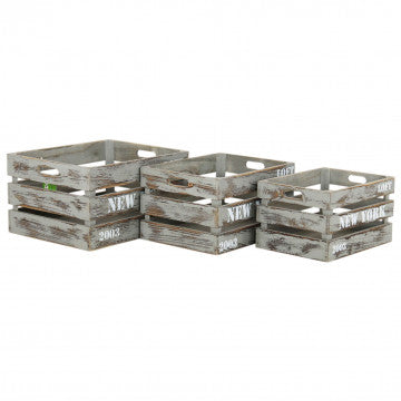 Set 3 cassette legno paulonia grigio decoro - misure grande media piccola