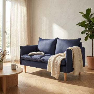Divano 2 posti rivestito in tessuto con gambe in legno, 130x84x51 cm