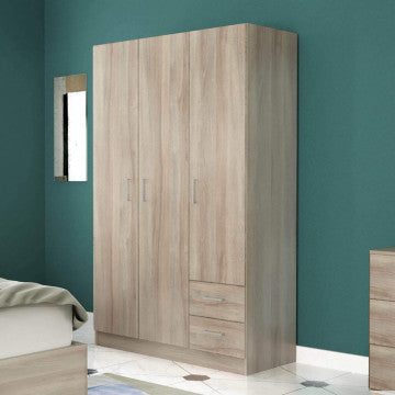 Armadio 3 ante 2 cassetti truciolare bilaminato olmo 120x52x190 cm