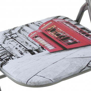 Sedia pieghevole con seduta imbottita in PVC e struttura in acciaio