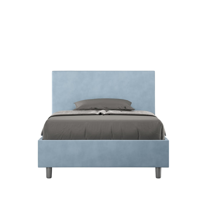 Letto singolo contenitore imbottito 100x190 microfibra Adele in azzurro, design moderno per camere giovani e funzionali.