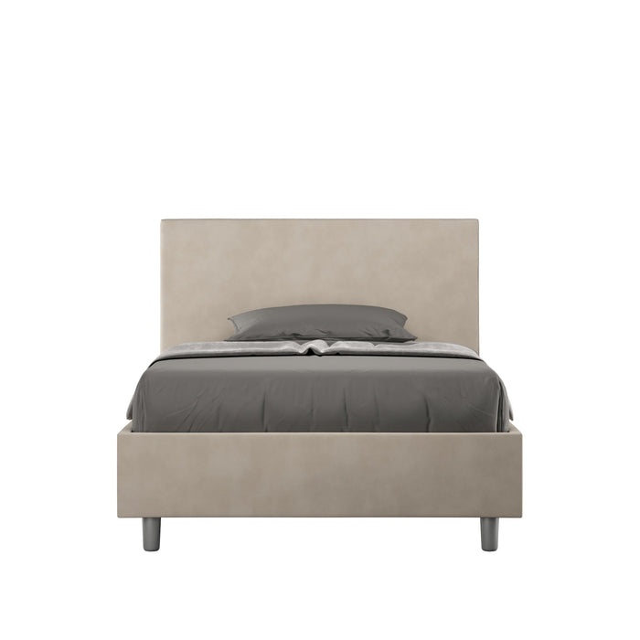 Letto singolo contenitore imbottito 100x190 microfibra Adele in beige, stile minimal e funzionalità per camere moderne.