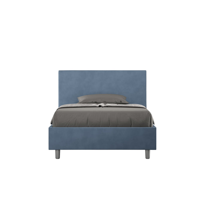 Letto singolo contenitore imbottito 100x210 microfibra Adele blu navy, elegante e funzionale per camere moderne e raffinate.