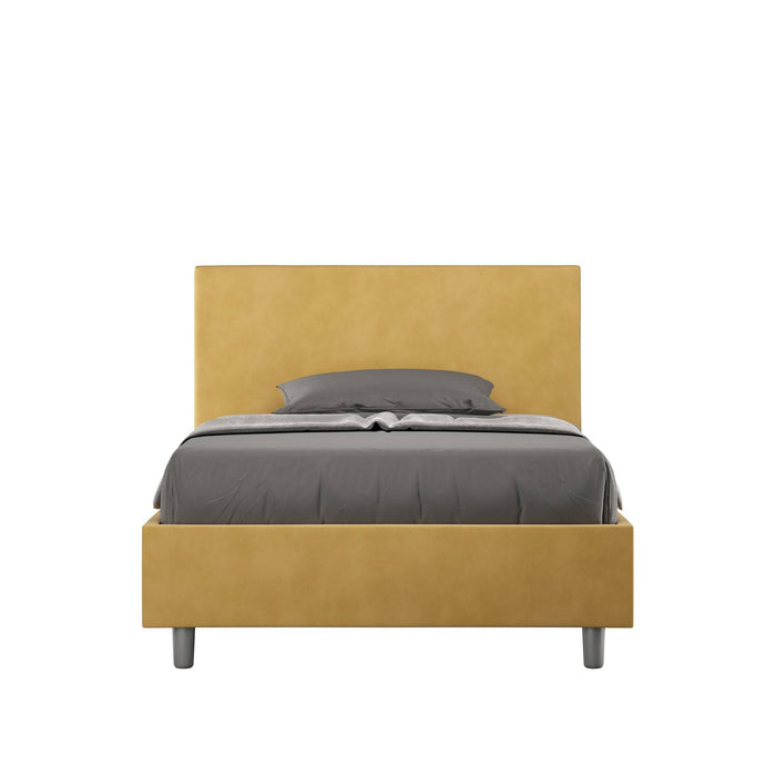 Letto singolo contenitore imbottito 100x210 microfibra Adele giallo ocra, perfetto per aggiungere colore e funzionalità alla stanza.
