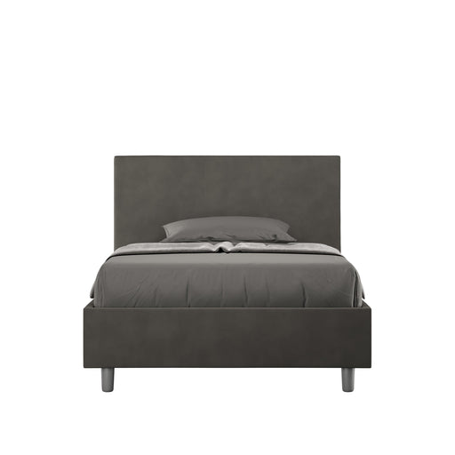 Letto singolo contenitore imbottito 100x210 microfibra Adele in grigio scuro, ideale per camere moderne con spazio extra salvaspazio.