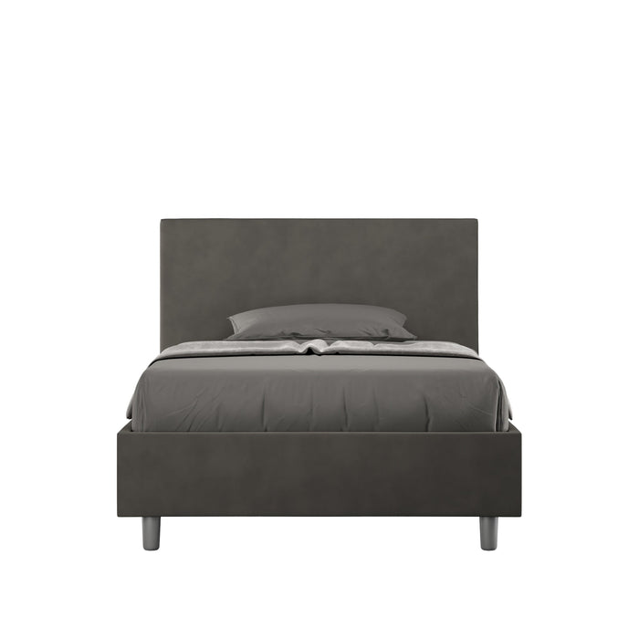 Letto singolo contenitore imbottito 100x210 microfibra Adele in grigio scuro, ideale per camere moderne con spazio extra salvaspazio.