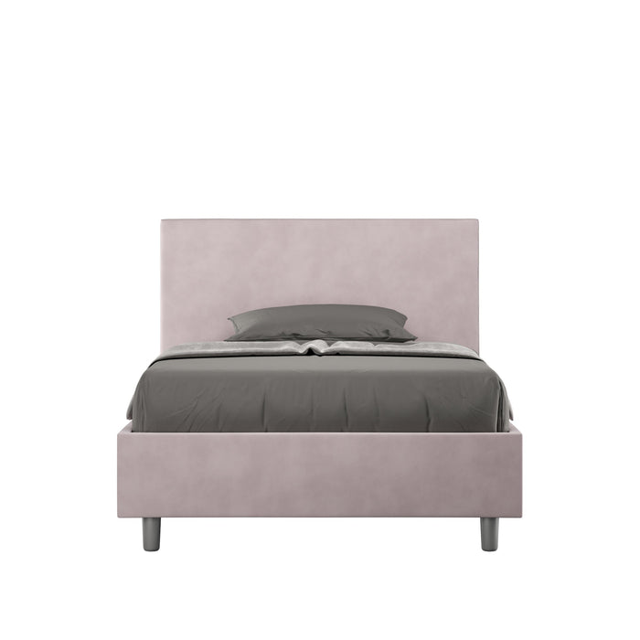 Letto singolo contenitore imbottito 100x190 microfibra Adele rosa cipria in camera moderna, ideale per arredare con delicatezza e funzionalità.
