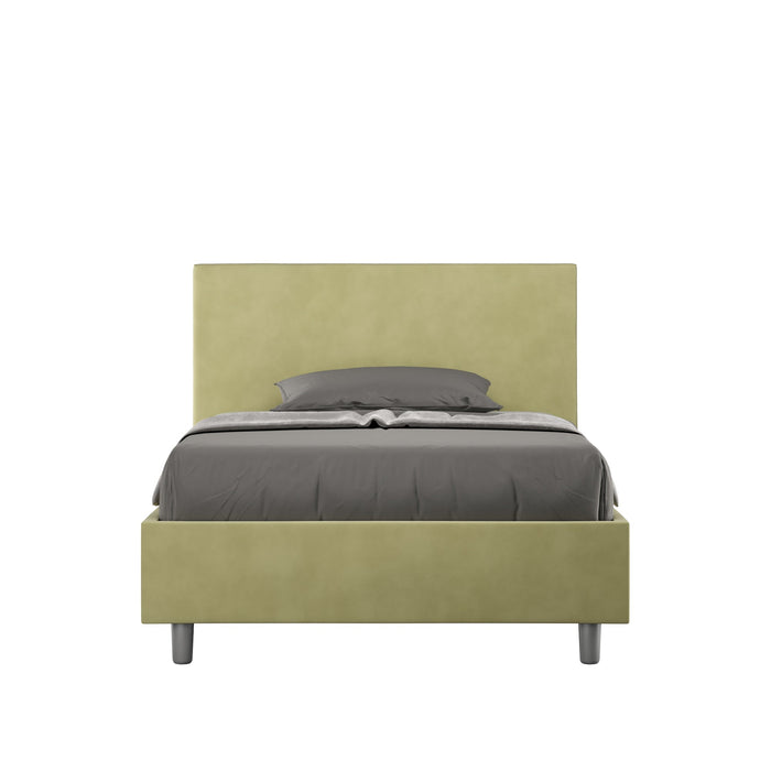 Letto singolo contenitore imbottito 100x210 microfibra Adele verde salvia, ideale per camere moderne con stile naturale e rilassante.