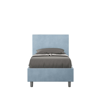 Letto singolo contenitore imbottito microfibra Adele azzurro 90x190, stile moderno e giovanile