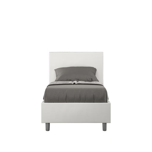 Letto singolo imbottito similpelle Adele bianco 80x200 senza rete, con testata alta e giroletto moderno, ideale per camere minimal.