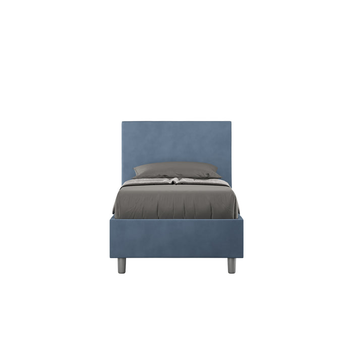 Letto singolo imbottito 80x190 microfibra Adele blu navy senza rete e contenitore, stile elegante per camere moderne.