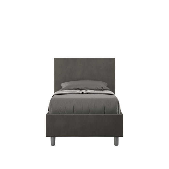 Letto singolo imbottito 80x200 microfibra Adele antracite senza rete, con design elegante e testiera alta per camere moderne.