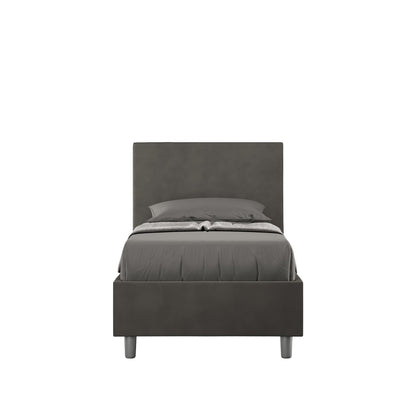 Letto singolo contenitore imbottito microfibra Adele grigio scuro 90x190, design moderno per camere minimaliste