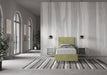 Letto singolo Adele 90x210 in microfibra verde salvia con contenitore, inserito in una camera elegante e luminosa.