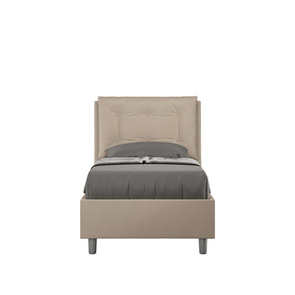 Letto singolo imbottito similpelle Annalisa beige con testata trapuntata e giroletto, perfetto per camere raffinate.