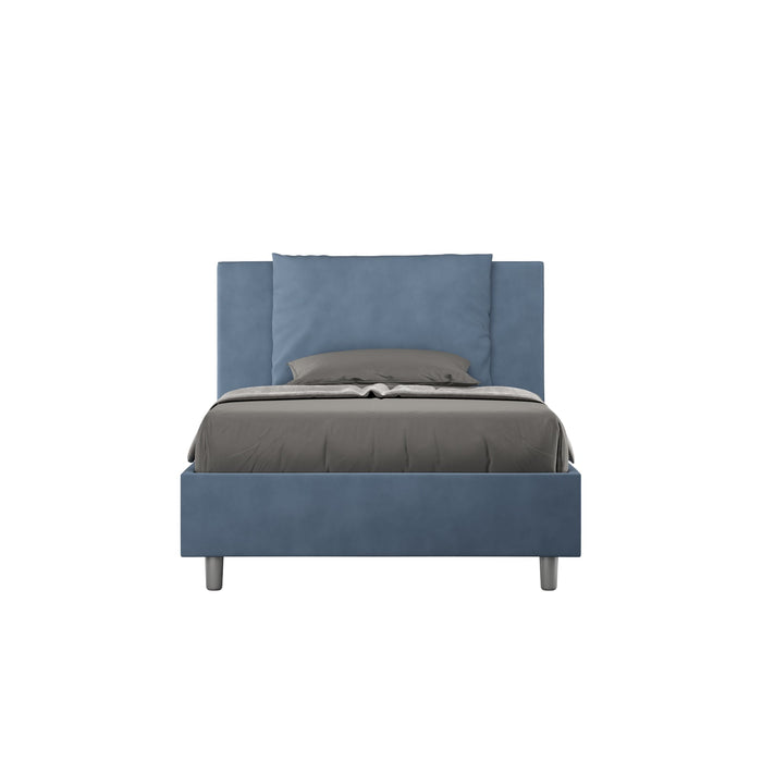 Letto singolo contenitore imbottito 100x200 microfibra Antea in blu navy, stile elegante e pratico per camere moderne.