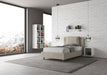 Letto singolo Antea 100x200 beige con contenitore, ideale per arredare camere moderne con vista panoramica e design pulito.