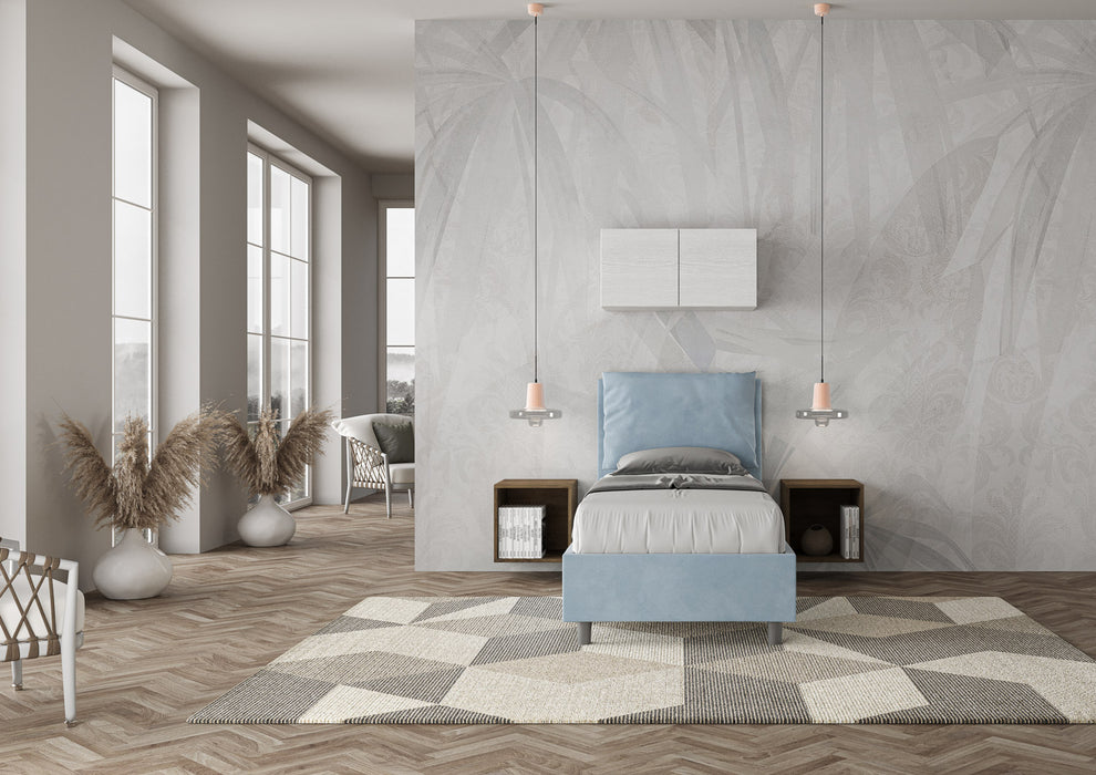 Letto singolo contenitore imbottito 90x200 microfibra Antea