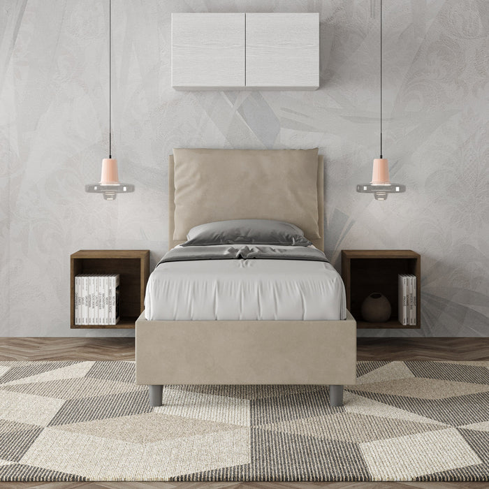 Letto singolo contenitore imbottito 90x200 microfibra Antea