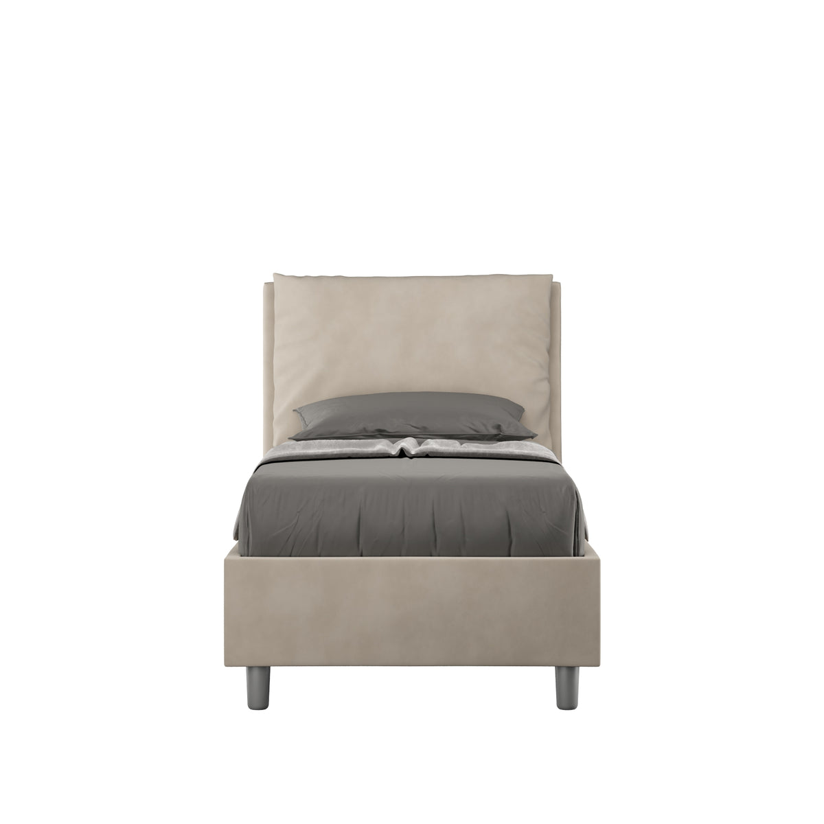 Letto singolo imbottito 80x190 microfibra Antea beige sabbia con testiera alta, ideale per camere minimal e versatili.