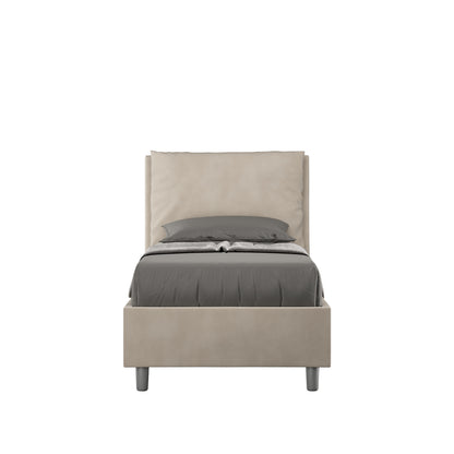 Letto singolo imbottito 80x190 microfibra Antea beige sabbia con testiera alta, ideale per camere minimal e versatili.