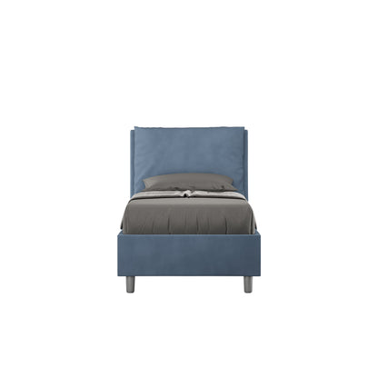 Letto singolo imbottito 80x190 microfibra Antea blu navy con testiera alta, ideale per camere moderne e spazi compatti.