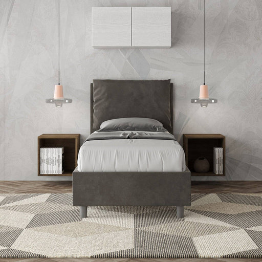 Letto singolo Antea 90x210 grigio scuro con contenitore, perfetto per arredare camere con stile e funzionalità.