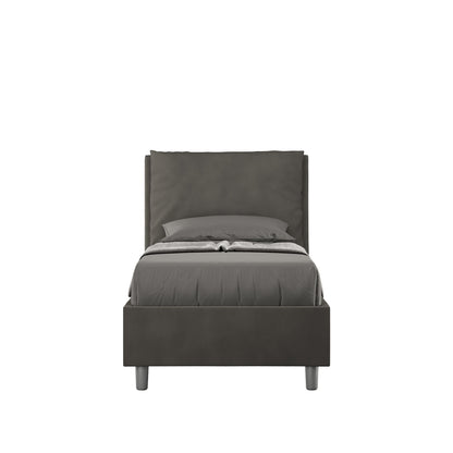 Letto singolo imbottito 80x190 microfibra Antea grigio antracite con testiera alta, perfetto per ambienti moderni e raffinati.