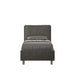 Letto singolo imbottito 80x200 microfibra Antea in grigio scuro con testata imbottita e giroletto, perfetto per camere eleganti.