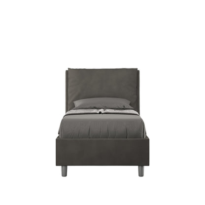 Letto singolo contenitore imbottito 90x210 microfibra Antea in grigio scuro, ideale per camere moderne e salvaspazio.
