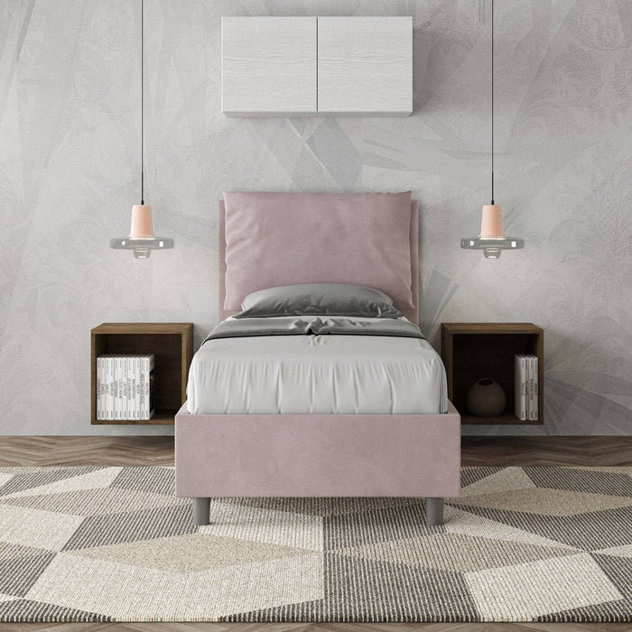 Letto singolo contenitore imbottito 90x190 microfibra Antea