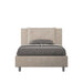Letto singolo contenitore imbottito Appia 100x210 in microfibra beige, con testiera elegante e struttura moderna.