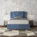 Letto singolo Appia blu navy con contenitore, ideale per arredare camere da letto con stile e funzionalità.