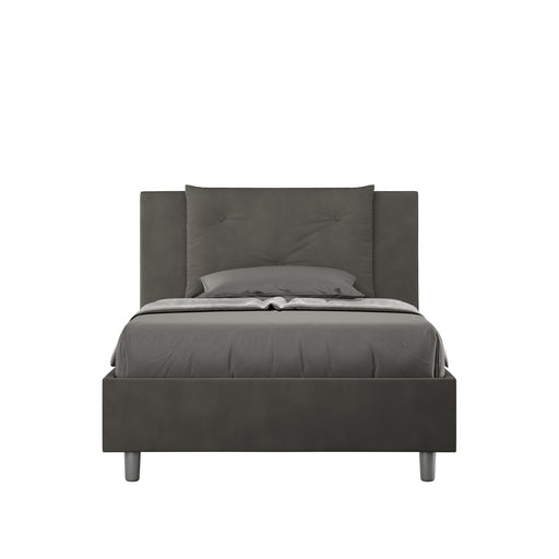 Letto singolo contenitore imbottito 100x200 microfibra Appia in grigio scuro, ideale per camere moderne con spazio extra salvaspazio.