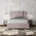 Letto singolo Appia rosa cipria con contenitore, design elegante per arredare camere da letto con stile e comfort.