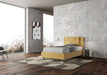 Letto singolo Appia giallo senape con contenitore, design contemporaneo per ambienti giovanili e funzionali.