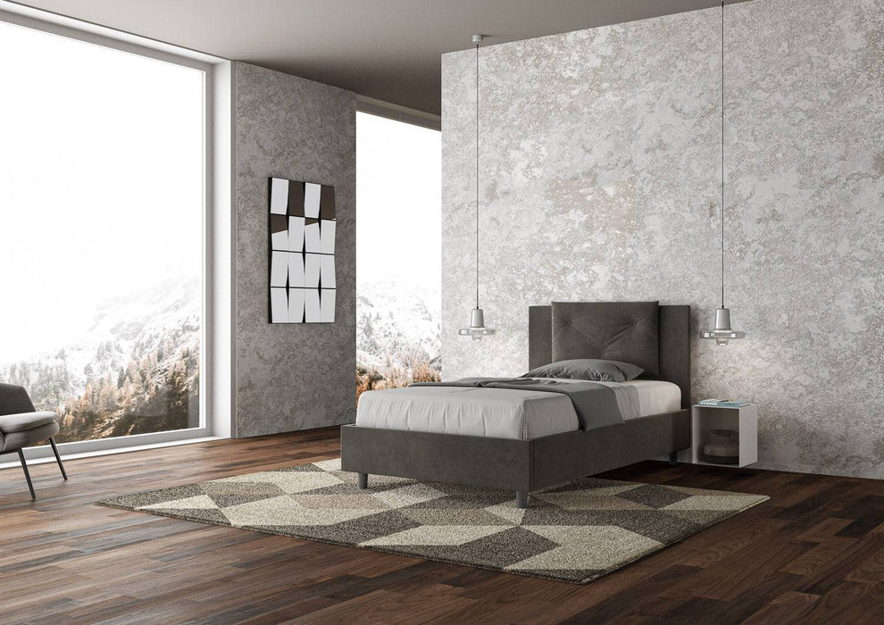 Letto singolo contenitore imbottito Appia grigio scuro 100x210, perfetto per arredare camere moderne con stile e praticità.