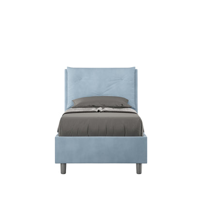 Letto singolo imbottito 80x190 microfibra Appia azzurro cielo, con testata trapuntata e design elegante per camere luminose e moderne.