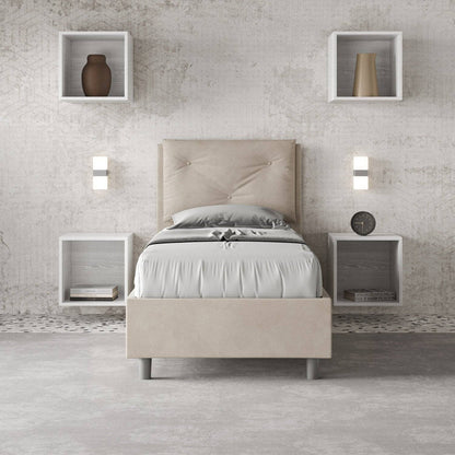 Letto singolo imbottito Appia 90x200 beige chiaro in microfibra, con testiera trapuntata e stile moderno ITYHOME.