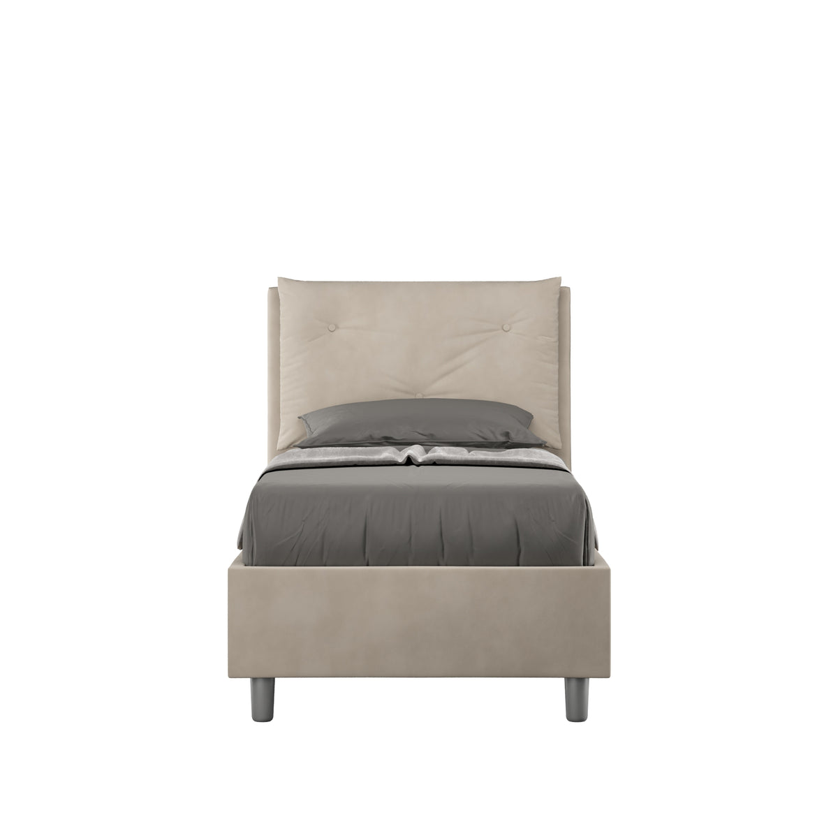 Letto singolo imbottito 80x190 microfibra Appia beige tortora, con testata alta e struttura minimal, ideale per camere eleganti e sobrie.