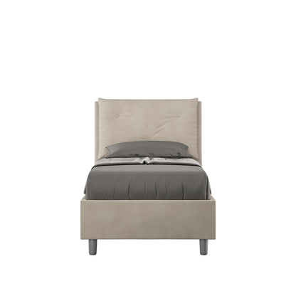Letto singolo Appia 90x200 in microfibra beige chiaro con rete, ideale per arredare camere eleganti e sobrie ITYHOME.