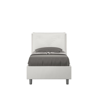 Letto singolo 80x200 imbottito in similpelle bianca con testiera trapuntata, design moderno, Made in Italy.