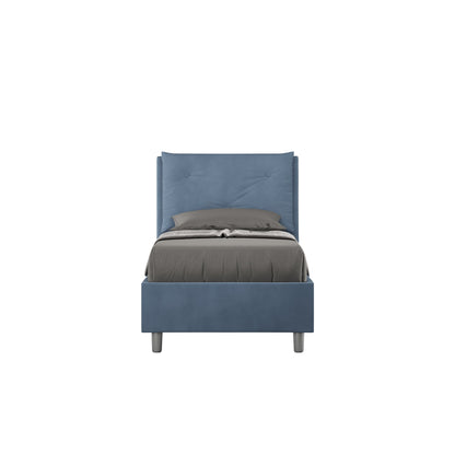 Letto singolo imbottito Appia 90x200 in microfibra blu scuro con rete, soluzione raffinata per arredamento giovanile ITYHOME.