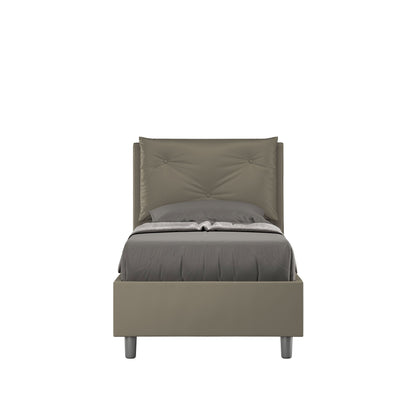 Letto singolo 80x200 imbottito in similpelle grigia con testiera trapuntata, design raffinato, Made in Italy.