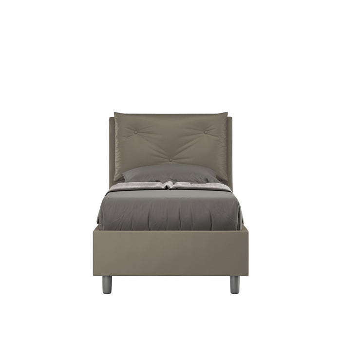 Letto singolo imbottito similpelle Appia 80x210 grigio scuro, senza rete, con testiera elegante e piedini moderni